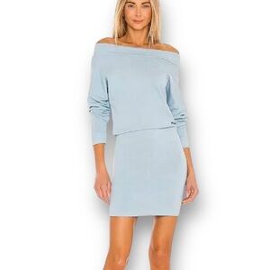 INDAH Baby Ruth Dress Small Sage Green Bamboo Stretch Mini‎ Off Shoulder Boho